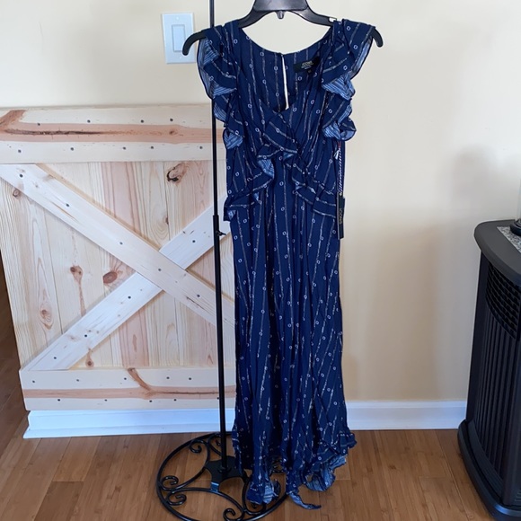 Icons Objects Of Devotion The Day Ruffle Midi Dress In Navy White Indian Dot - Picture 4 of 4